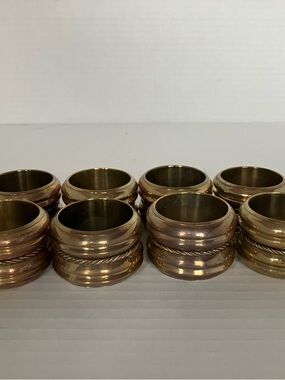 Vintage Gold Brass Metallic Napkin Rings Set of 8‎ Ribbed Rope Details